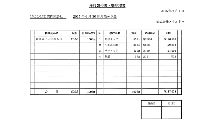 【検収報告書・御見積書】正確な内容物のご報告とお見積りをご提示